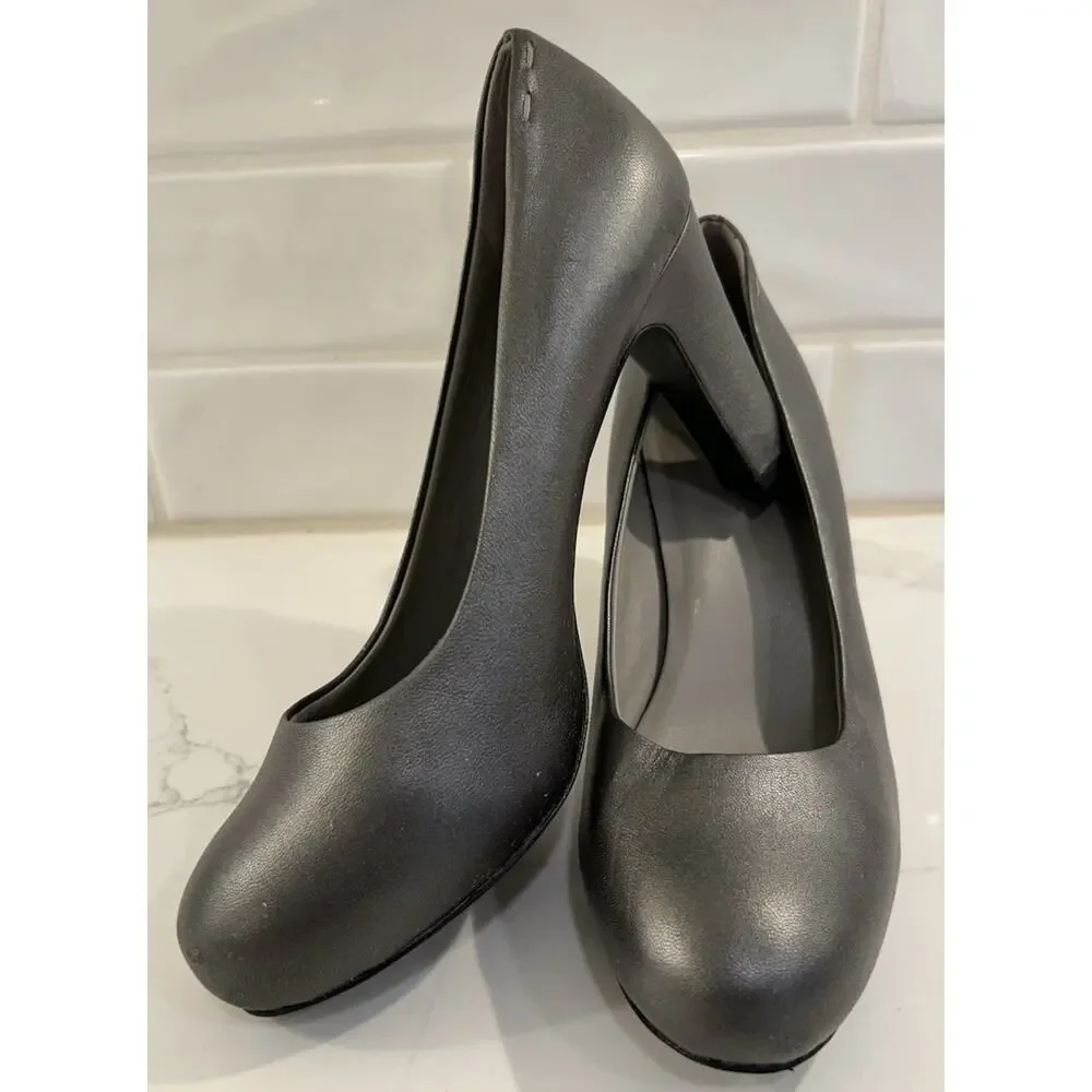 Eileen Fisher Pure‎ II Womens Sz 7.5 M Gray Metallic Pumps Heels Shoes Round Toe